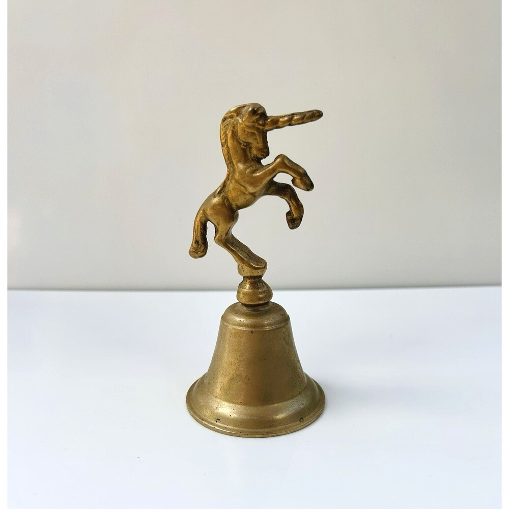 Vintage Brass Unicorn Bell Fantasy Decor Whimsical Unicorn Bell